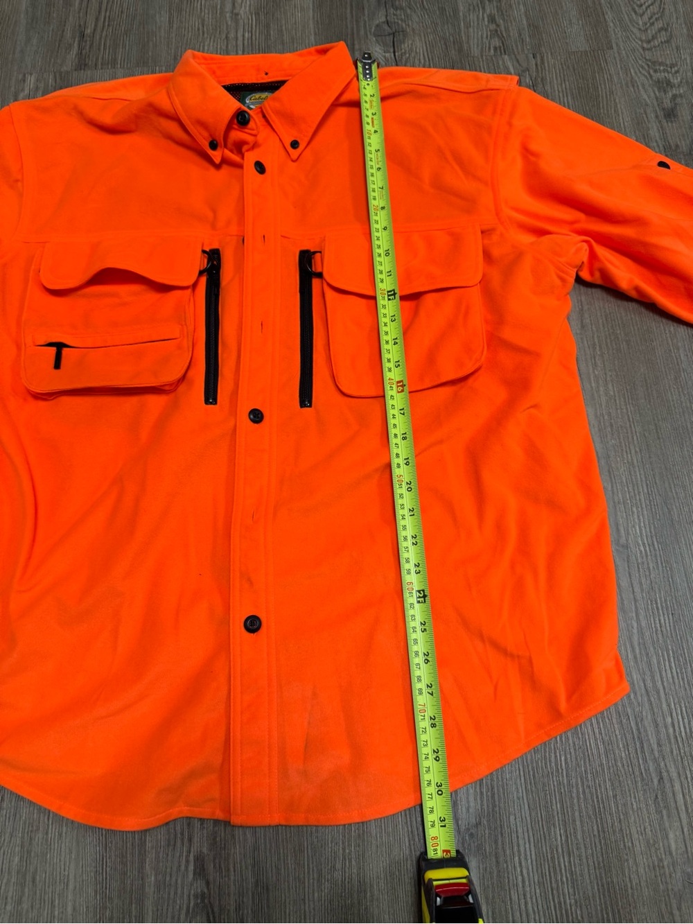 Cabelas Mens M Blaze Orange Fleece Hunting Shirt Utility Pocket Vented Back - Picture 9 of 10